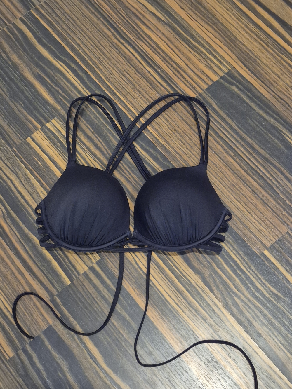 Black Padded Crisscross Strappy Bikini Top
